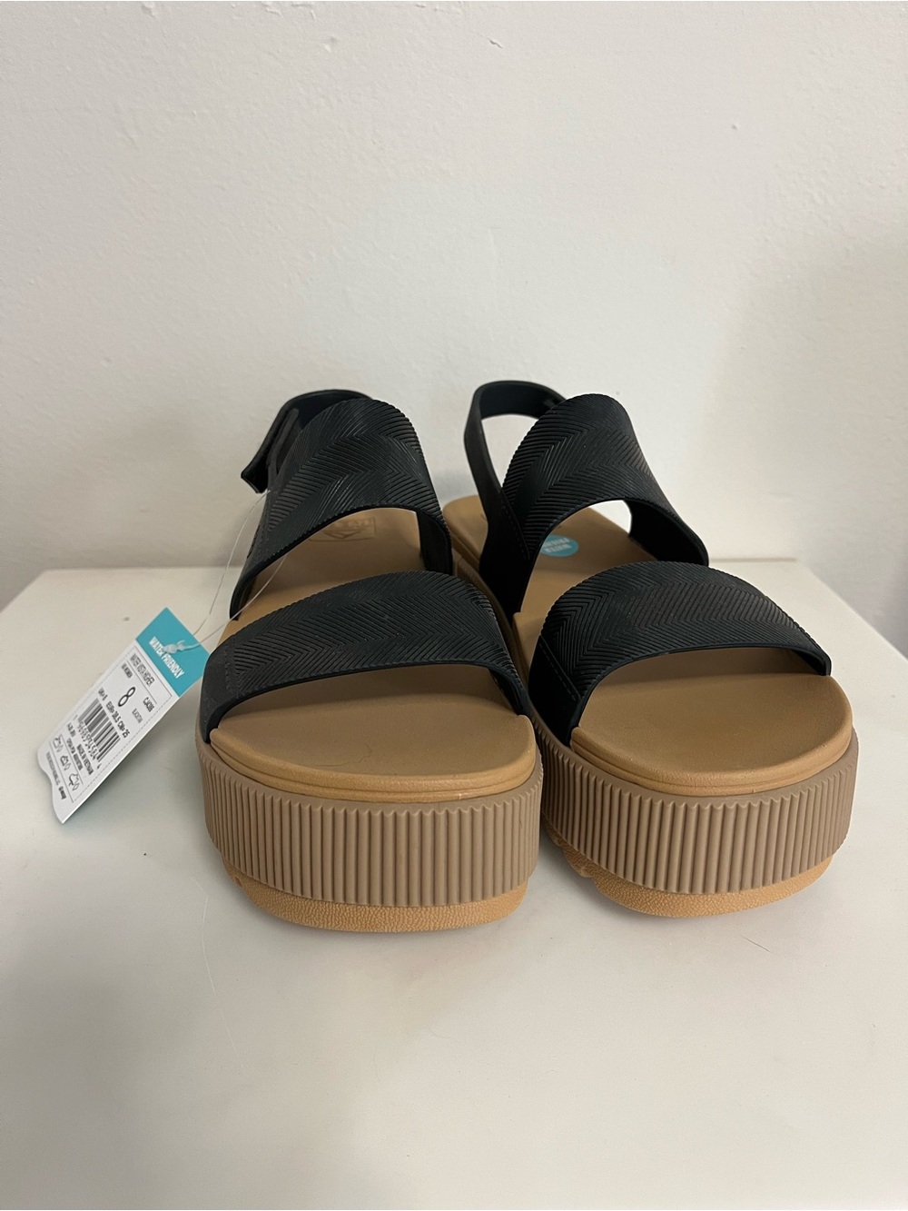 Reef Black Platform Sandals with Tan Sole - Picture 3 of 5